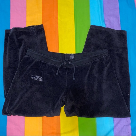 Von Dutch Logo Ankle Cropped Sweat Pants Loose Fit Baggy Low Rise Hip Hugger Lrg - Picture 2 of 11